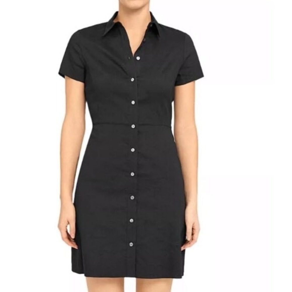 Theory Women's Size 2 Black Crunch Wash Linen Button Front Collared Shirt Dress - Picture 9 of 9